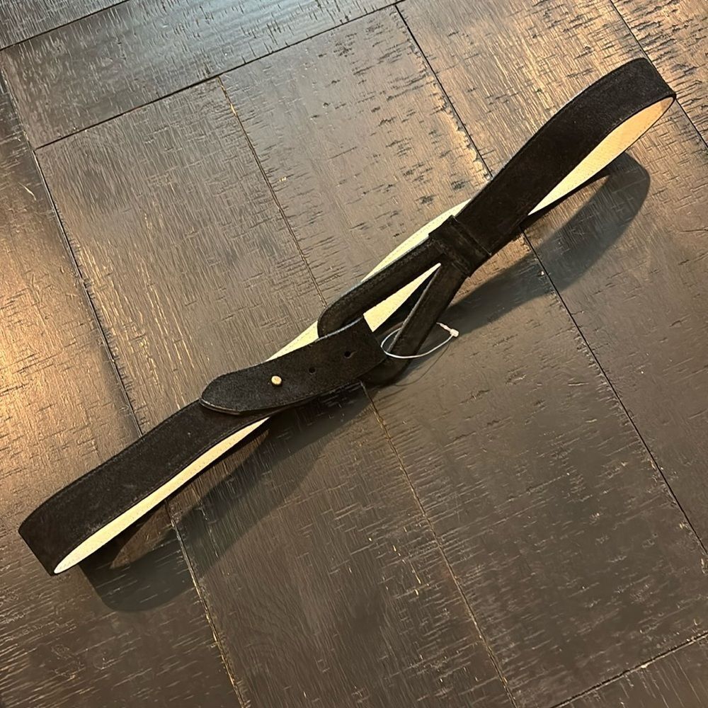 Coldwater Creek Black Leather Belt Suede Women 1.5 inch Width Size Large